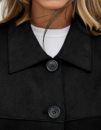 Faux Suede Cropped Button Front Jacket with Pockets