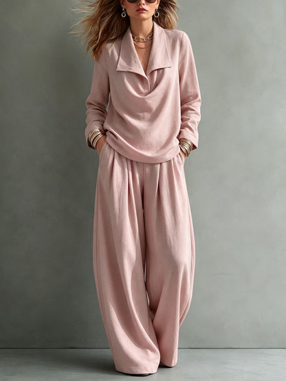 Women's Collared Sweatshirt Wide Leg Pants Lounge Set