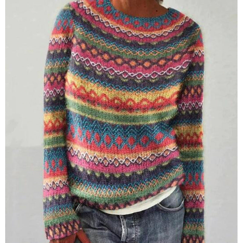 Women's Fair Isle Crewneck Knit Sweater Pullover