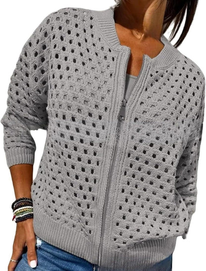 Women's Crochet Zip Up Cardigan Sweater