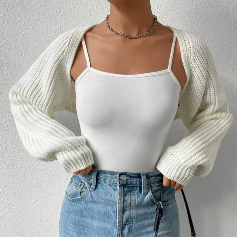 Women's Cropped Ribbed Knit Open Front Shrug Cardigan