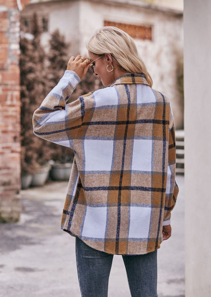 Plaid Flannel Shacket Button Front Pocket Oversized Jacket