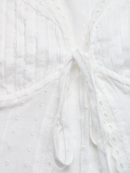 White Lace Trim Tie Front Tank Top V Neck Summer Blouse