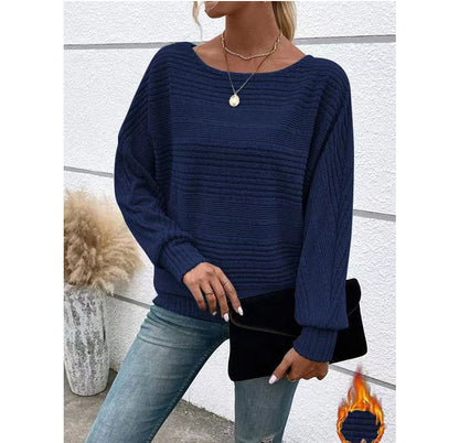 Women's Loose Ribbed Long Sleeve Crew Neck Pullover Top