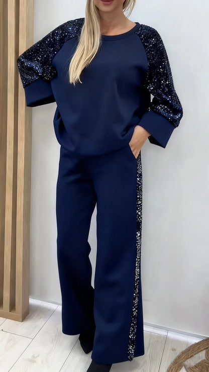 Women's Sequin Two Piece Sweatshirt Jogger Set