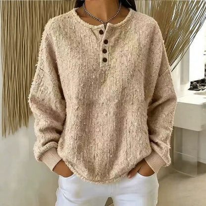 Women's Oversized Henley Sweatshirt Pullover Top