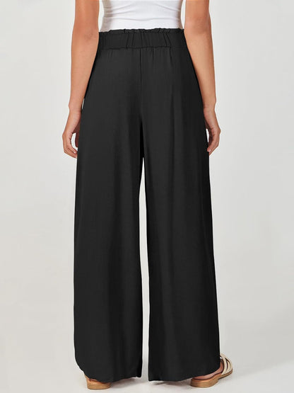 Women's High-Waisted Wide-Leg Linen Pants – Casual Summer Beach Trousers