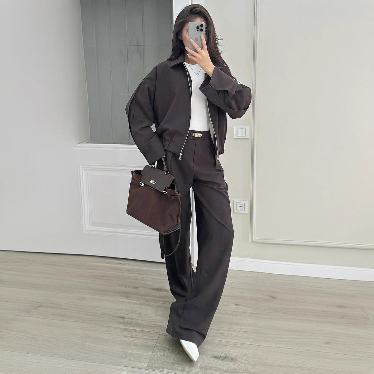 Women's Zip Jacket & Wide Leg Pants Matching Set