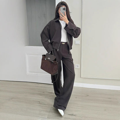 Women's Zip Jacket & Wide Leg Pants Matching Set