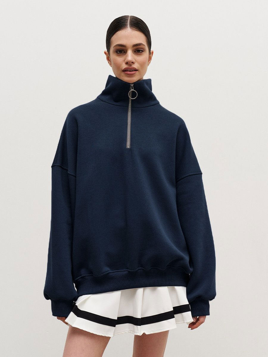 Women's Oversized Half Zip Collared Sweatshirt