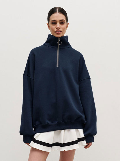 Women's Oversized Half Zip Collared Sweatshirt