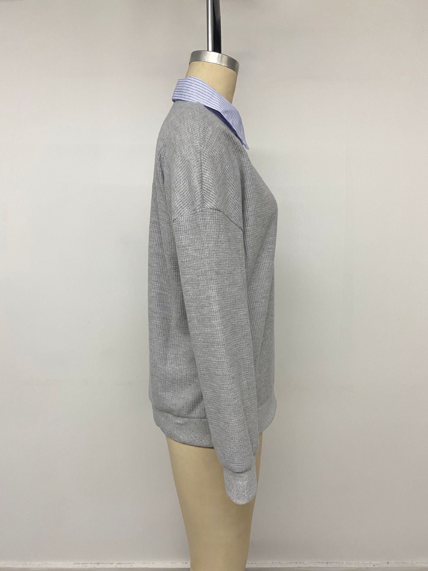 Oversized Waffle Knit Collared Layered Sweatshirt Pullover