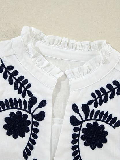 Women's Floral Embroidered Long Sleeve Boho Blouse