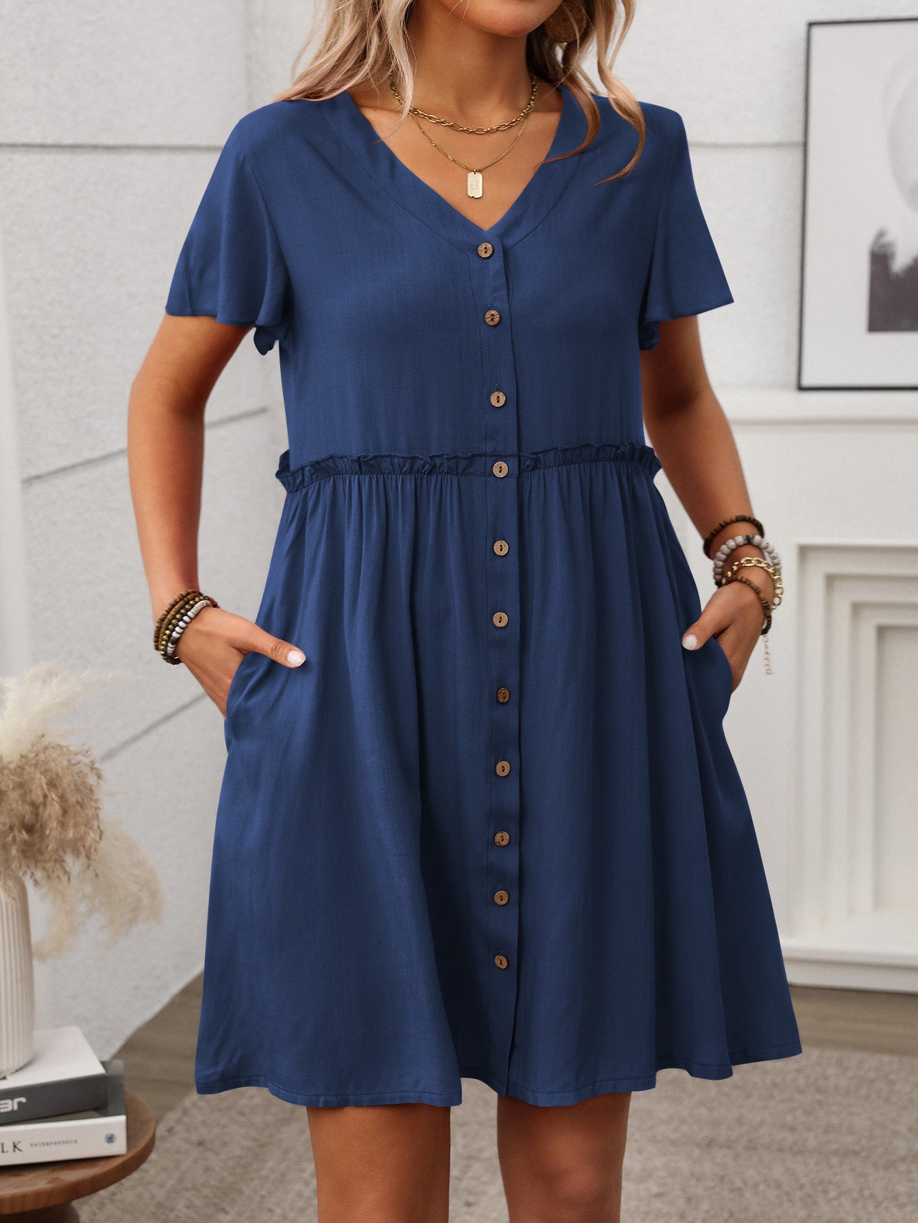 Bohemian V-Neck Ruffle Dress