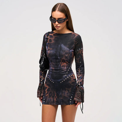 Women's Y2K Printed Long Sleeve Bodycon Mini Dress