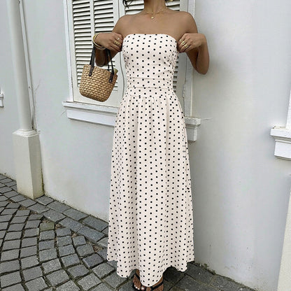 Strapless Polka Dot Maxi Dress Elegant Summer Dress
