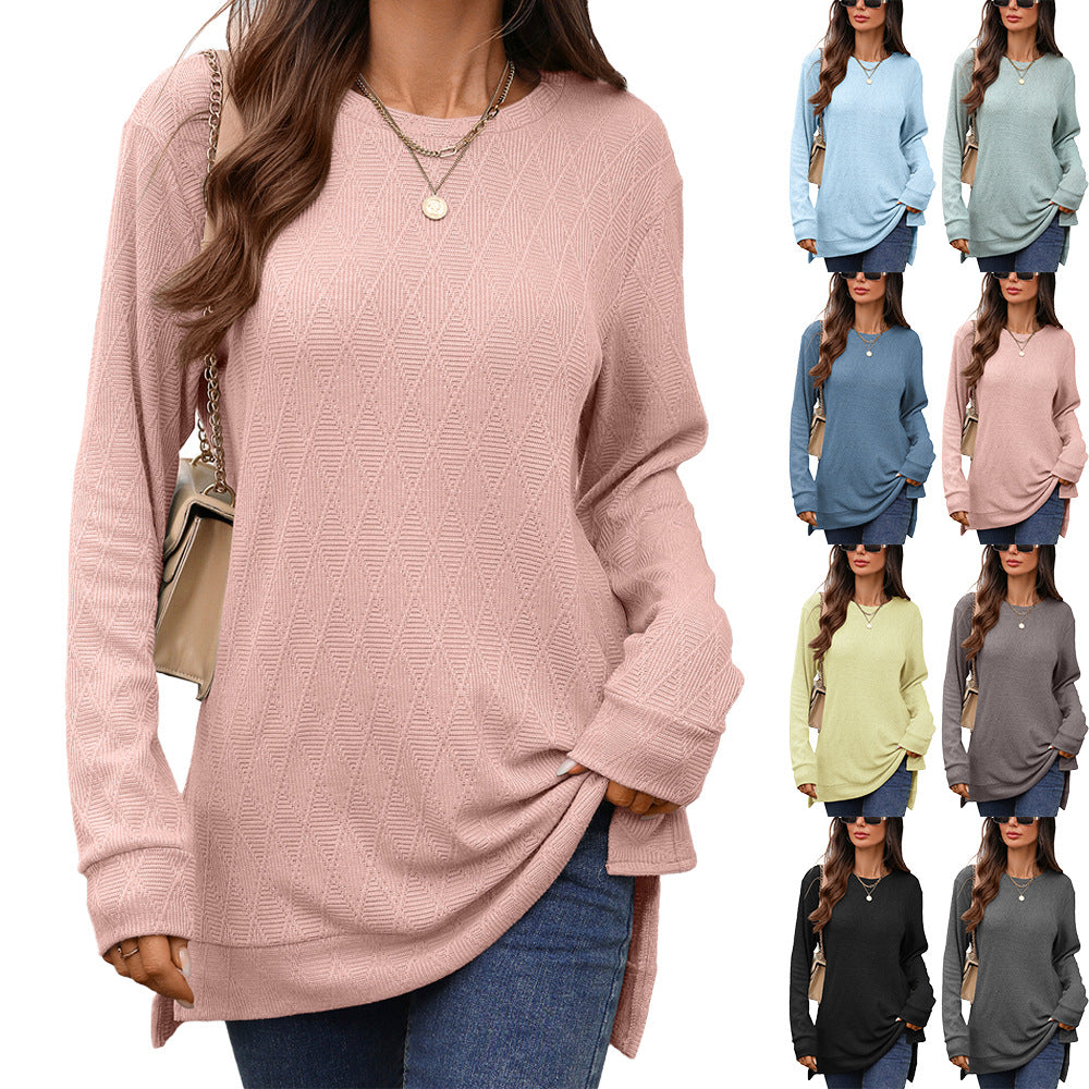 Women's Oversized Crewneck Long Sleeve Side Slit Top