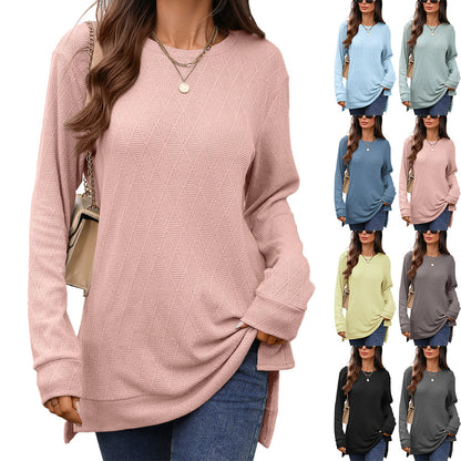 Women's Oversized Crewneck Long Sleeve Side Slit Top