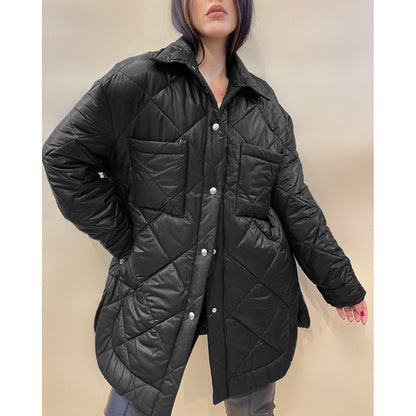 Women's Oversized Collared Quilted Mid Puffer Jacket