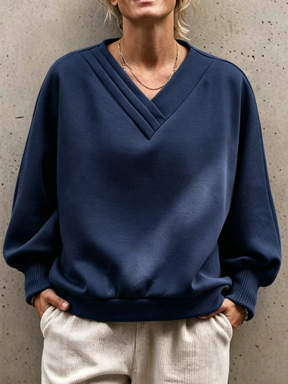 Oversized V Neck Sweatshirt Women Balloon Sleeve Pullover