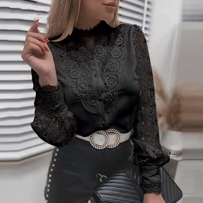 Women's Lace Crochet Blouse Long Sleeve Button Down Top