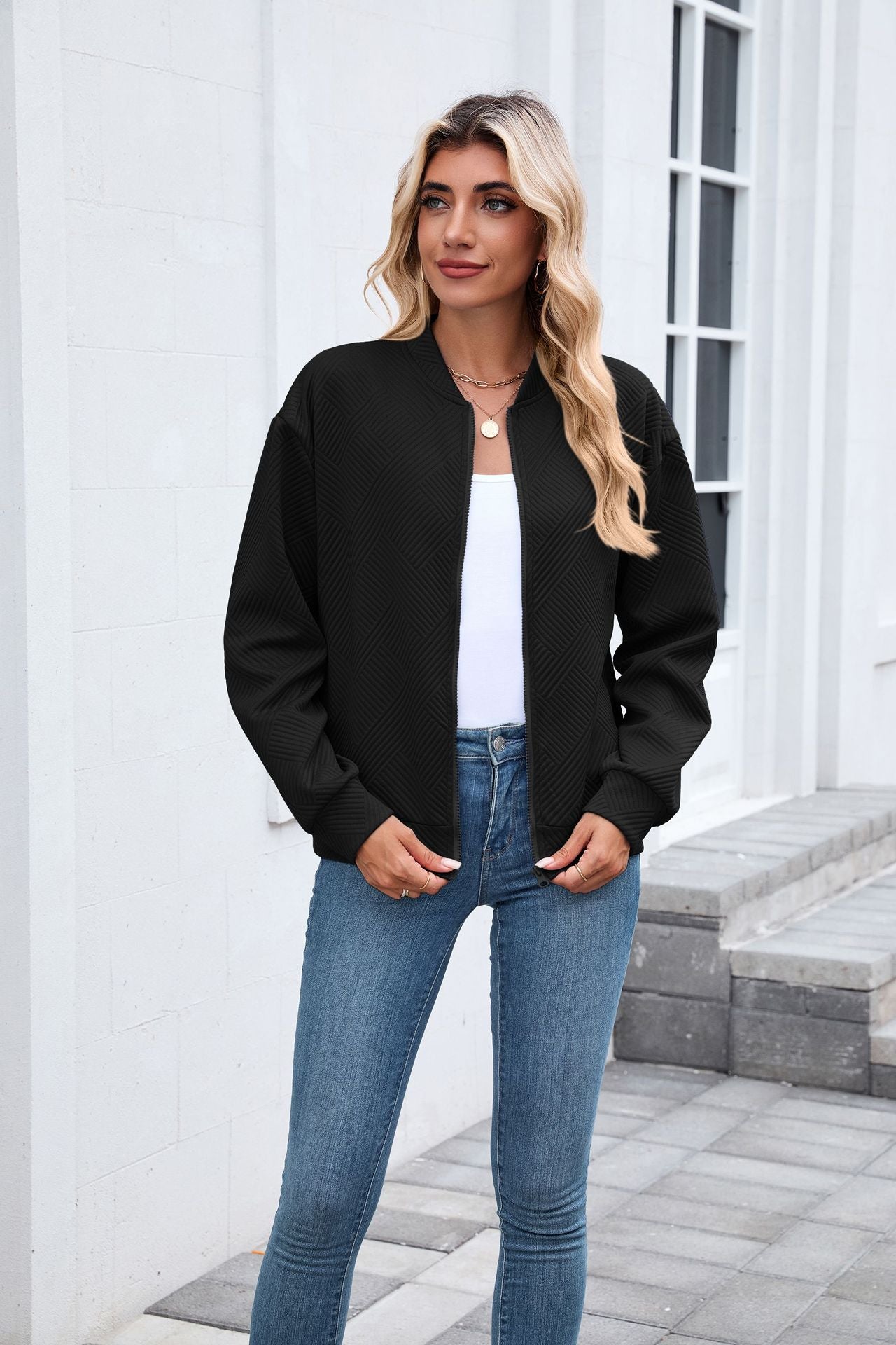 Women's Casual Zip Up Sweatshirt Jacket Long Sleeve Quilted