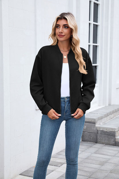Women's Casual Zip Up Sweatshirt Jacket Long Sleeve Quilted