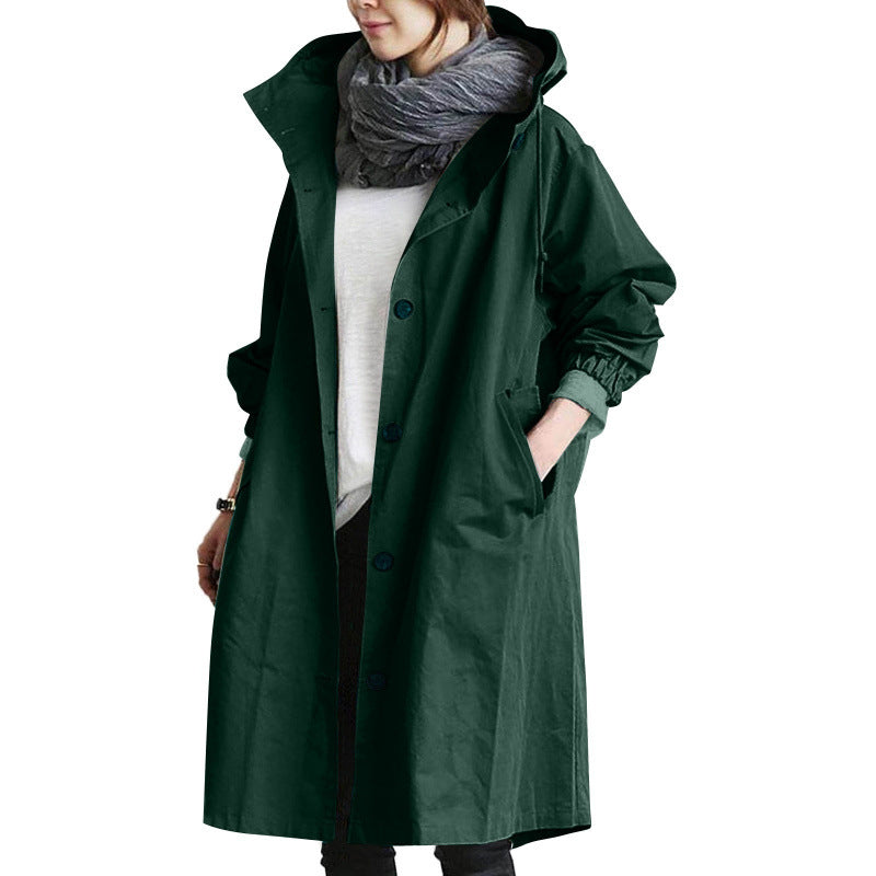 Women's Hooded Cotton Trench Coat Plus Size S-5XL