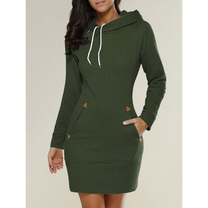 Women's Cowl Neck Hoodie Dress Long Sleeve Fleece Pocket