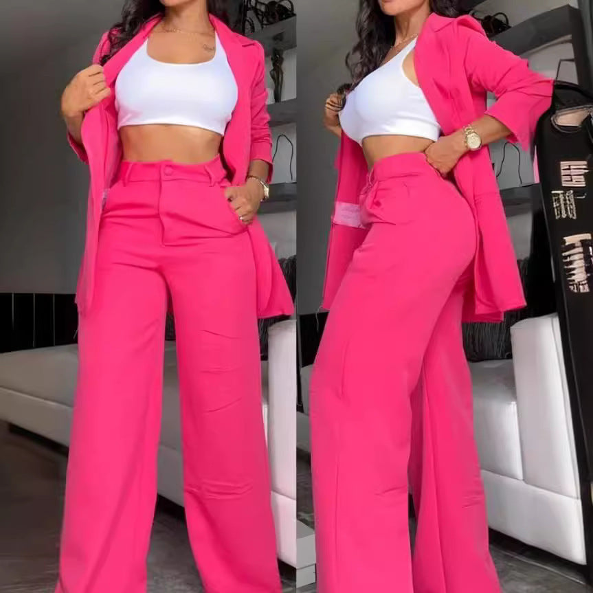 Elegant Split Sleeve Blazer Straight Pants Set