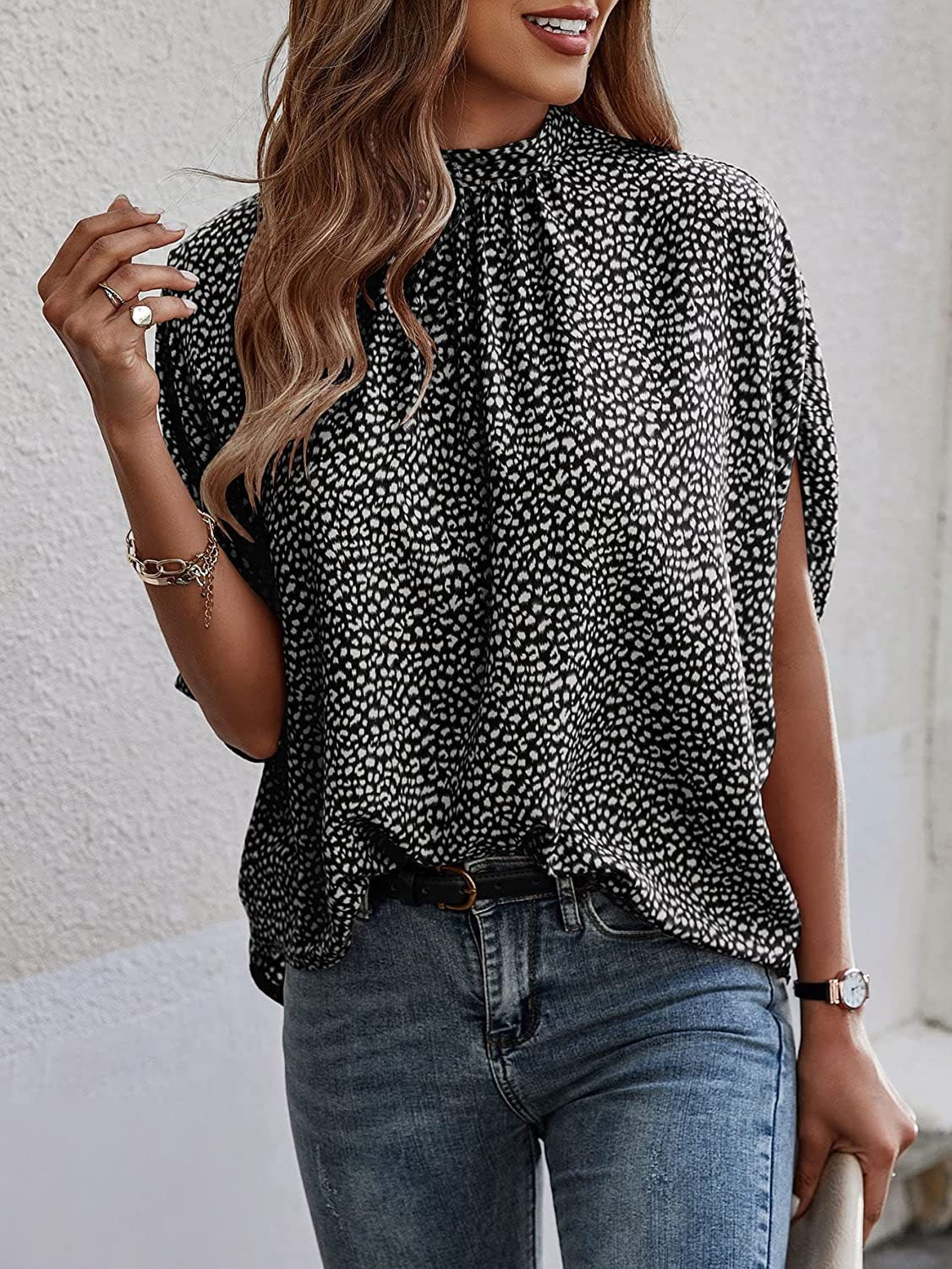Fashion Abstract Print Dolman Sleeve Tunic Shirt