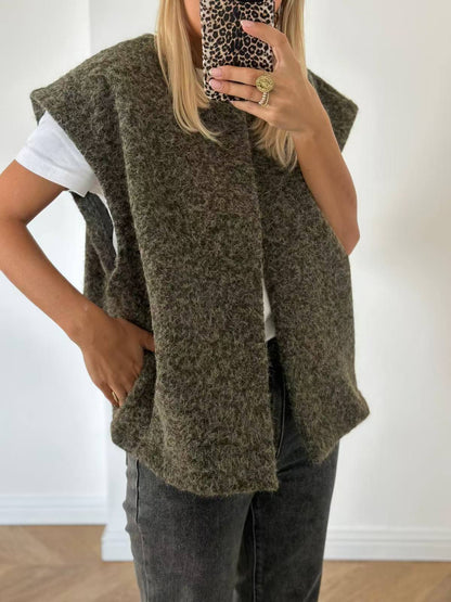 Women's V-Neck Open Front Oversized Wool-Blend Vest