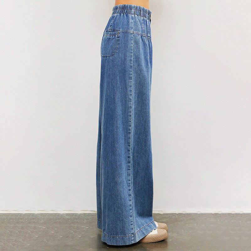 Vintage Wide Leg Denim Pants Elastic Waist Loose Jeans