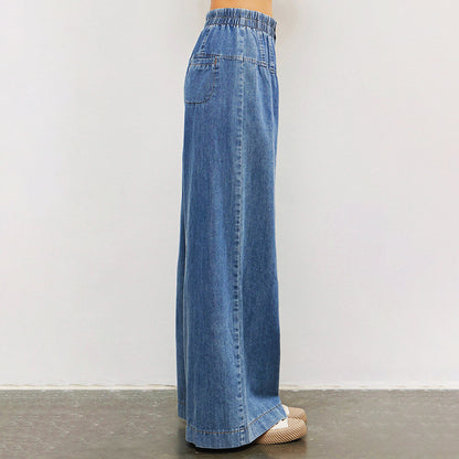 Vintage Wide Leg Denim Pants Elastic Waist Loose Jeans