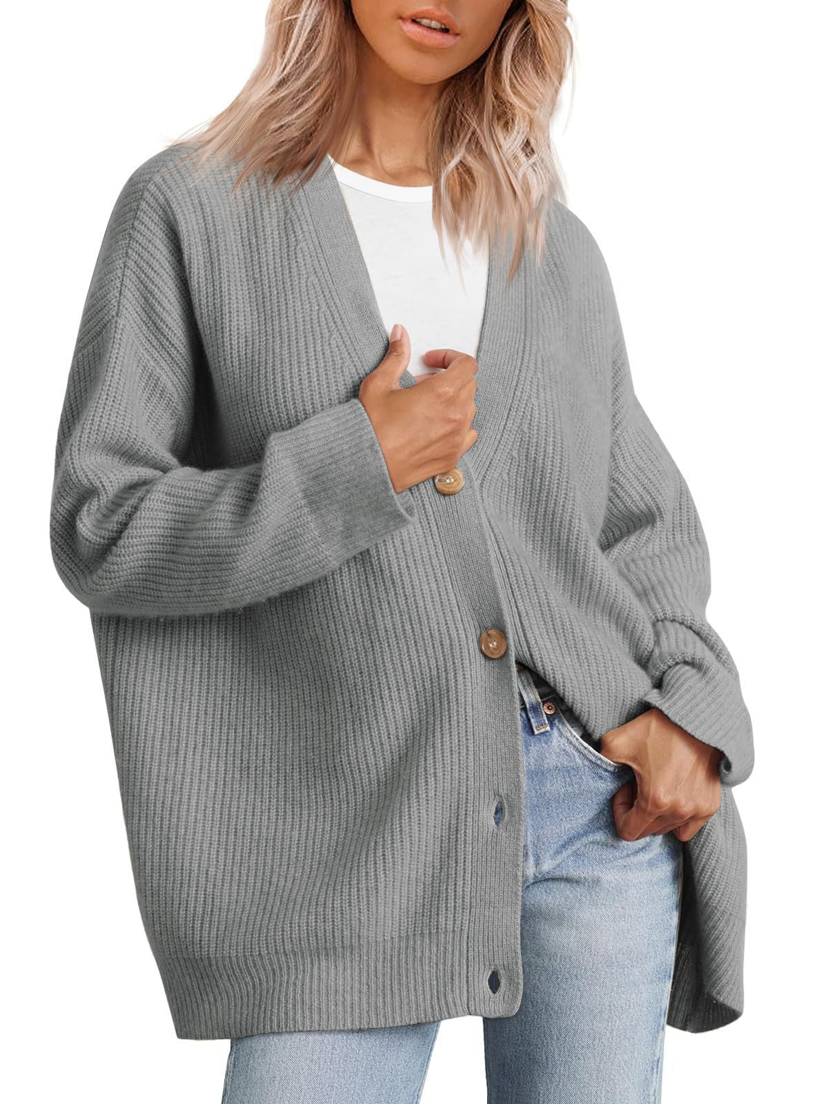 Women's Oversized V Neck Button Down Knit Cardigan Sweater