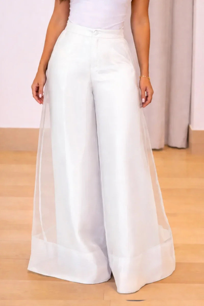 Women's Sheer Mesh High Waist Wide Leg Pants