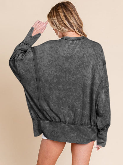 Acid Wash Oversized Sweatshirt Side Slit Drop Shoulder