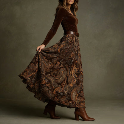 Boho Floral Maxi Skirt Two Piece Set with Belt