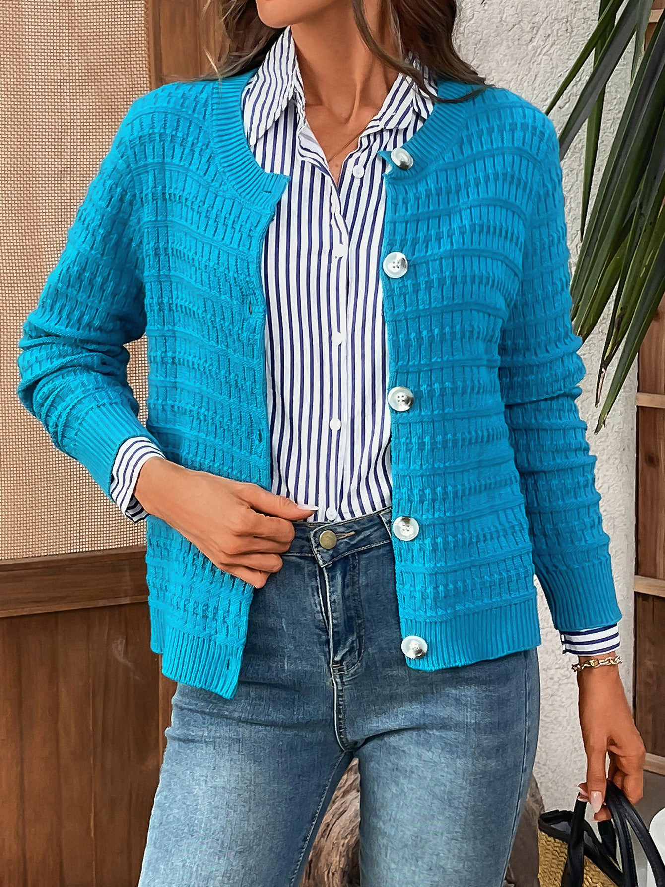 Classic Knit Button Cardigan Sweater with Textured Pattern