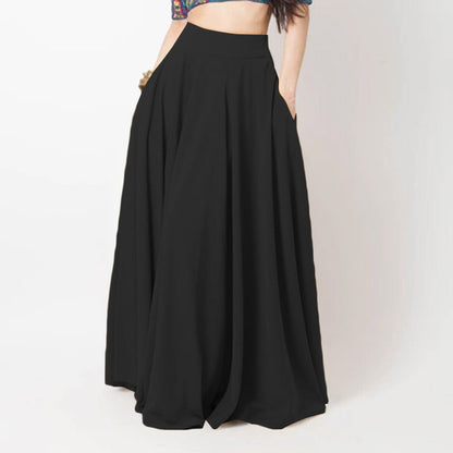 Women's Pleated Maxi Skirt High Waist A-Line Pockets
