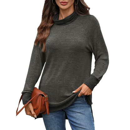 Women's Color Block Cowl Neck Long Sleeve Tunic Top