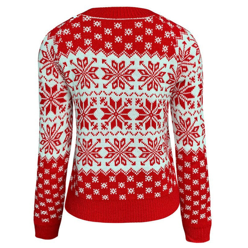 Women's Christmas Snowflake Sweater Crew Neck Long Sleeve