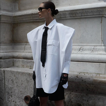 Oversized White Button Down Shirt With Tie Long Sleeve