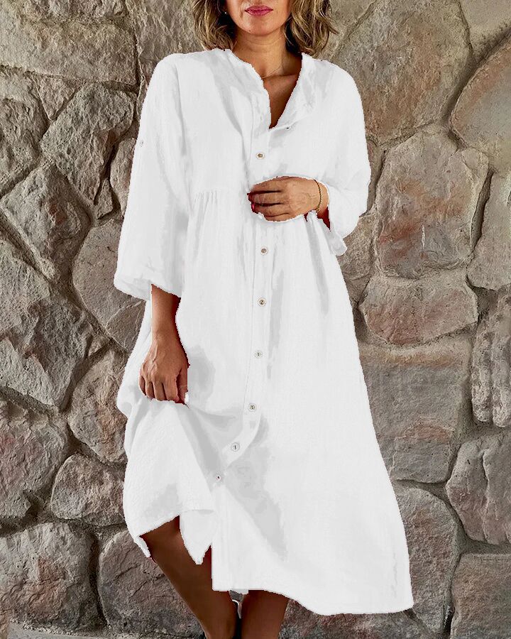 Women's Cotton Linen Button Down Maxi Dress Loose Fit