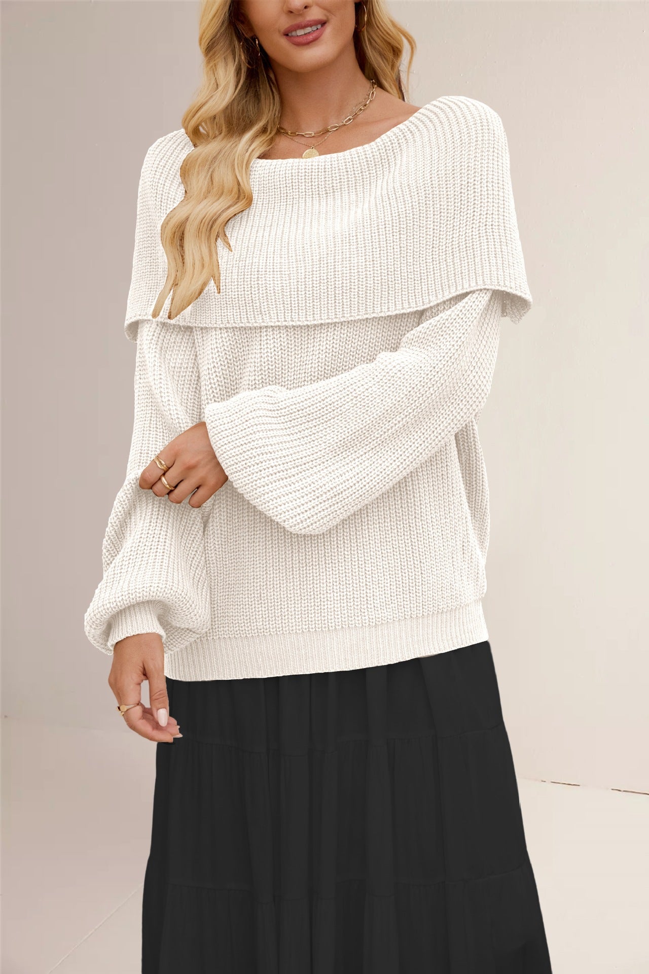 Off Shoulder Oversized Knit Sweater – Fall Winter Pullover