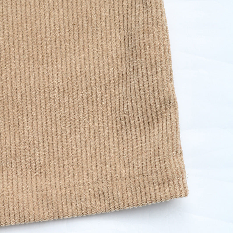 Women's Corduroy Overall Pinafore Khaki Dress with Pocket