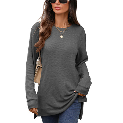 Women's Oversized Crewneck Long Sleeve Side Slit Top