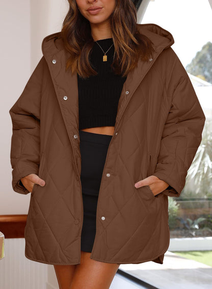 Womens Oversized Hooded Quilted Lightweight Jacket