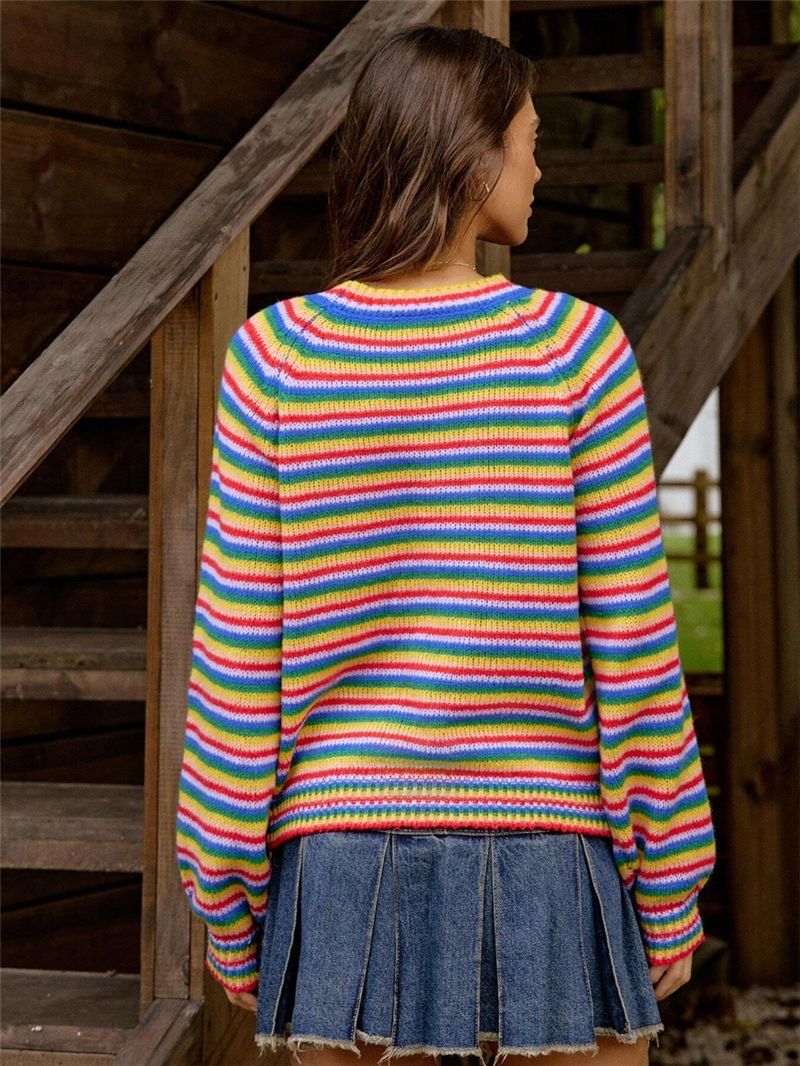 Women's Rainbow Striped Oversized Crewneck Sweater