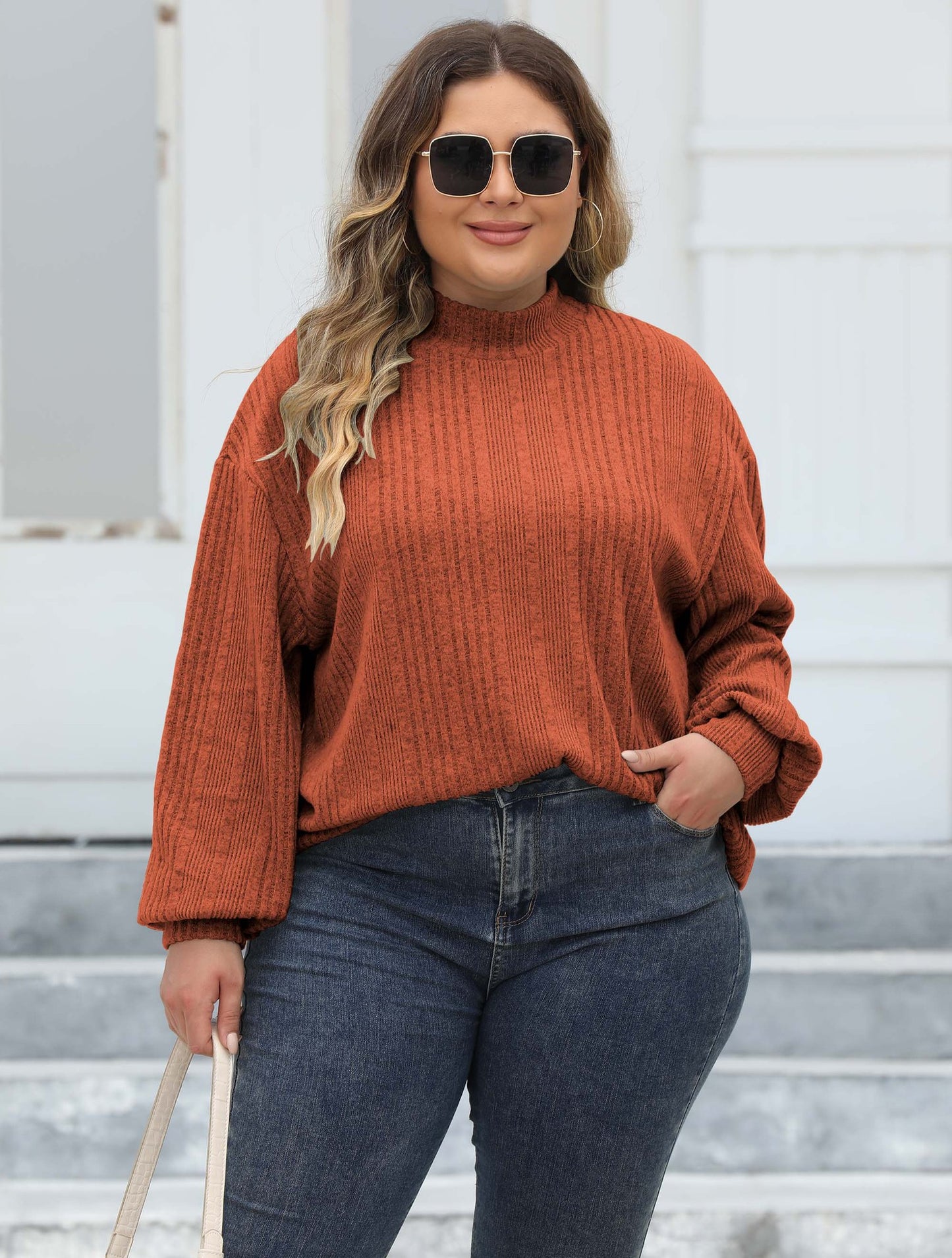 Women's Semi-turtleneck Top Flocked Ribbed Bottoming Shirt